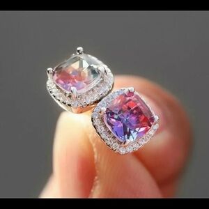 ☘️$3/30  New 925 Silver Zircon Rainbow Earrings Ear Studs